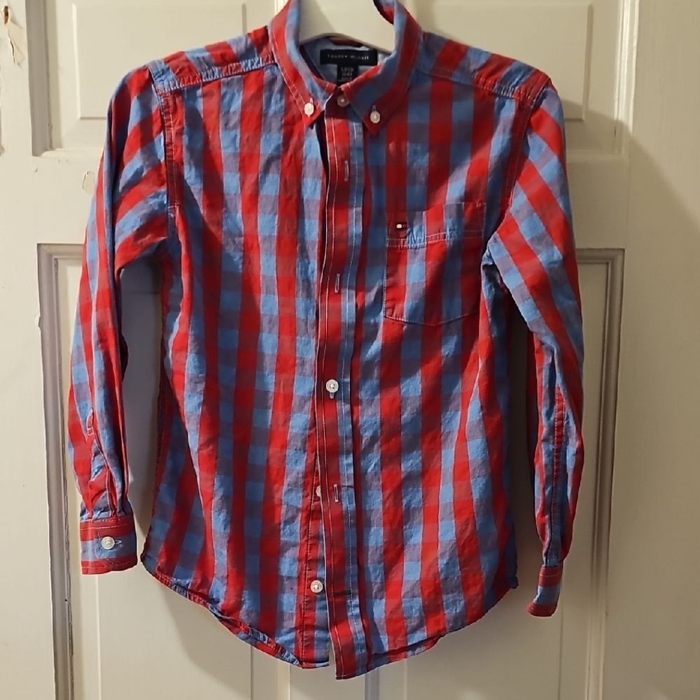 Tommy Hilfiger Kids Red and Blue Plaid Button-Down Shirt